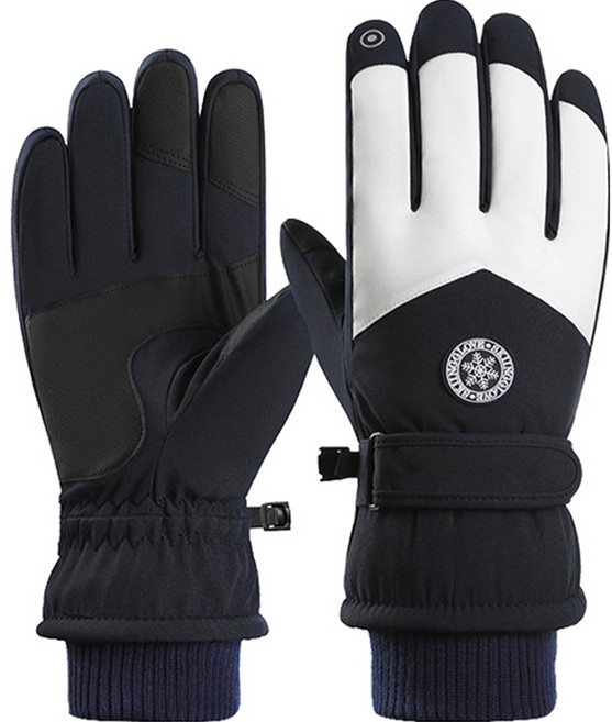 Elsso 防水防寒智慧型手機觸控滑雪手套 雙手一組, 圓標藍白色