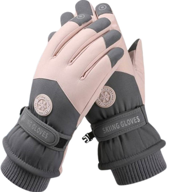 Elsso 防水防寒智慧型手機觸控滑雪手套 一對, 圓形標誌 深灰粉紅