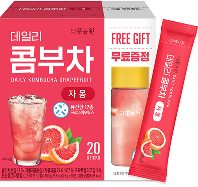 다농원 데일리 콤부차 자몽, 1개, 20개입, 5g