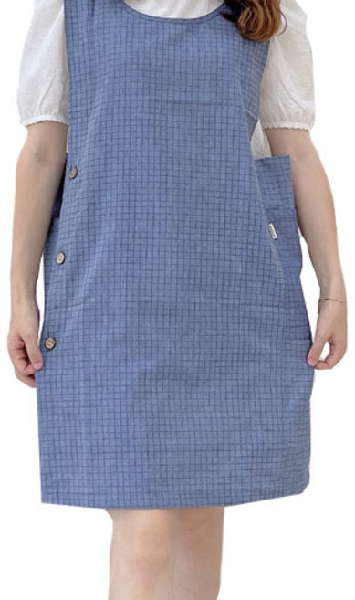 데코나인 베이직 체크 앞치마, 블루, 1개