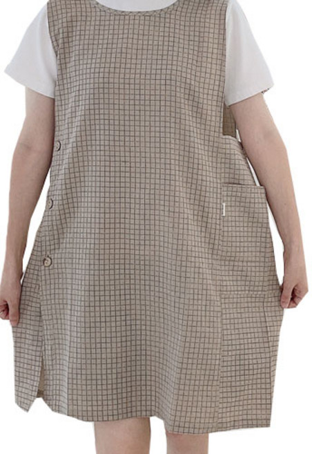 데코나인 베이직 체크 앞치마, 베이지, 1개