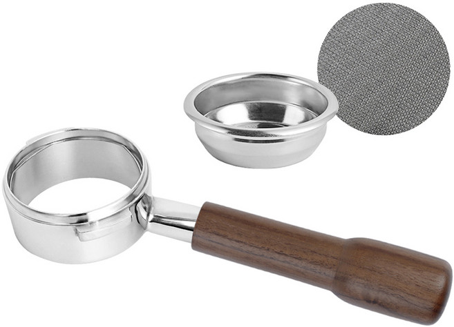 칼딘 가찌아 바텀리스 커피 포터 필터 58mm + 퍽 스크린 필터 58mm 세트, 월넛, 1세트