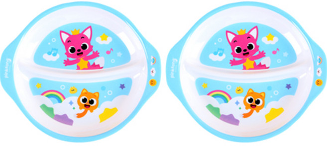 아이조움 유아용 핑크퐁 손잡이 멜라민 간식 접시, 혼합색상, 단품, 2개