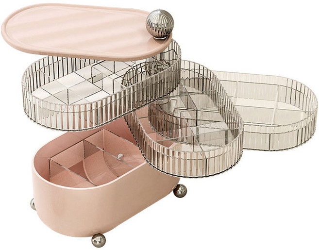 에버하우스 다용도 회전 화장품 액세서리 수납함 트레이 4단, 핑크, 1개