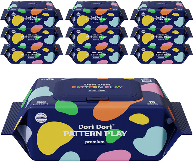 도리도리 패턴플레이 프리미엄 아기물티슈 캡형, 75g, 70매, 10개