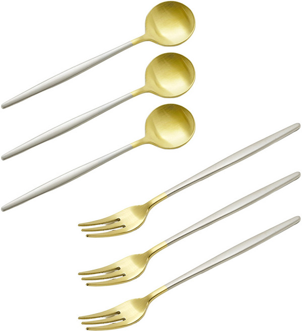 테이블아트 국산 아벨라 무광투톤 티스푼 + 티포크 세트, 1세트, 티스푼 3p + 티포크 3p