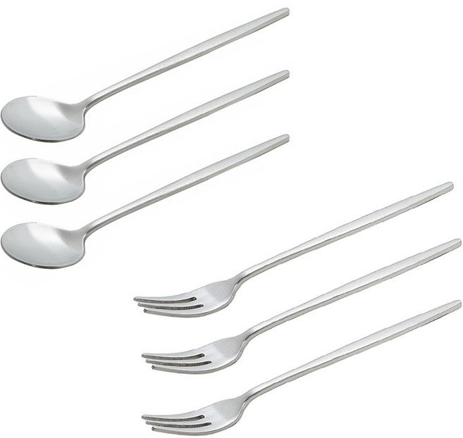 테이블아트 국산 아벨라 무광실버 티스푼 + 티포크 세트, 1세트, 티스푼 3p + 티포크 3p