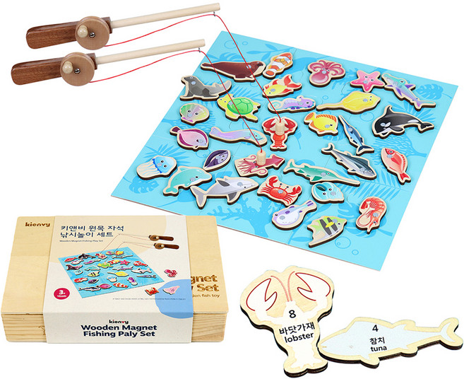 키엔비 원목 자석 낚시놀이 트랙 작동완구 세트, 혼합색상, 1개