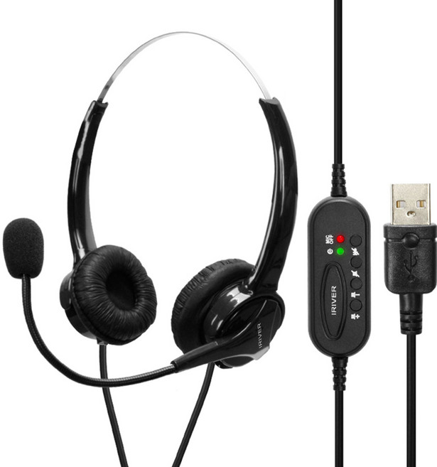 아이리버 USB C타입 겸용 전화기 상담용 헤드셋, BS-103U, 블랙