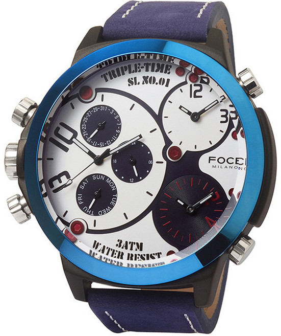 FOCE 米蘭男士大錶盤三眼皮革手錶 55mm