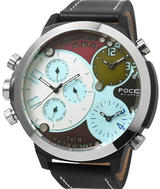 포체밀라노 남성용 빅다이알 쓰리타임 가죽시계 55mm FM7745L-WP + 케이스