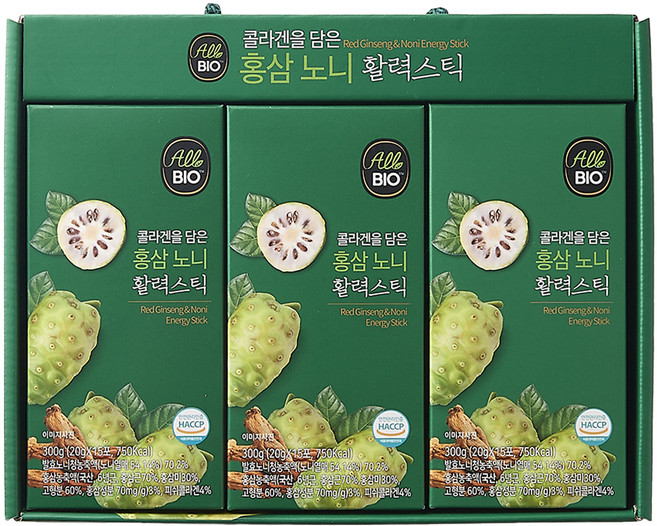 올바이오 홍삼 노니 활력스틱 15p, 300g, 3개