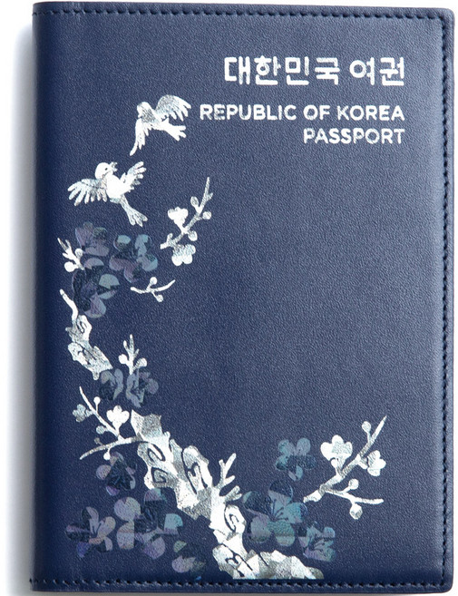 블랑플뢰르 소가죽 안티스키밍 자개 매화 꽃 여권케이스