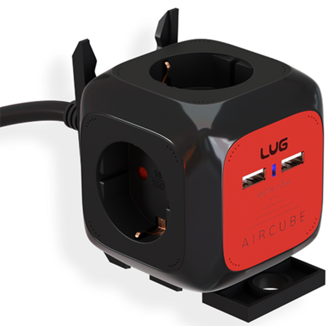 러그 에어큐브 2포트 USB 멀티탭 4구 LUG-KSG-04U-1.5, 1.5m, 블랙BR, 1개