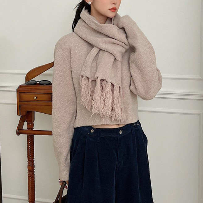 KnitNJean 女款羊駝毛圈圈紗Jerus圍巾 + 開襟衫套組