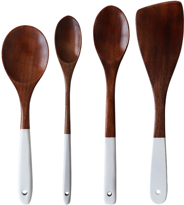 블룸엣홈 옻칠 조리도구 4종 세트, 사선뒤집개 + 볶음스푼 소 + 볶음스푼 중 + 볶음주걱 중, 화이트, 1세트