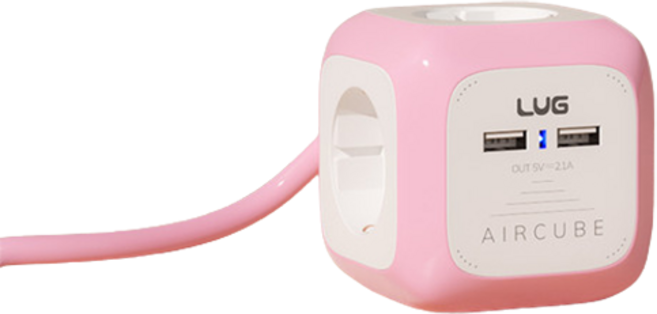 러그 에어큐브 2포트 USB 멀티탭 4구 LUG-KSG-04U-1.5, 3m, 핑크PW, 1개