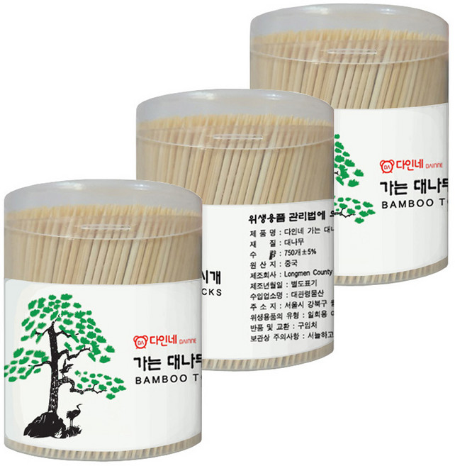 다인네 가는 대나무 이쑤시개 원통, 750개입, 3개