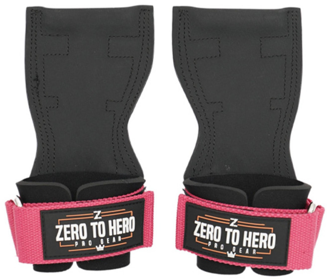 제로투히어로 리프팅 프로 그립 일체형 헬스 스트랩, 1세트, PINK