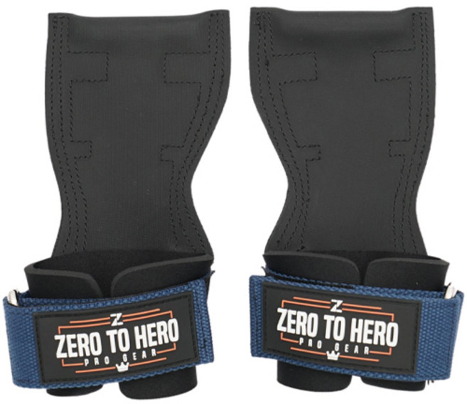 제로투히어로 리프팅 프로 그립 일체형 헬스 스트랩, 1세트, BLUE