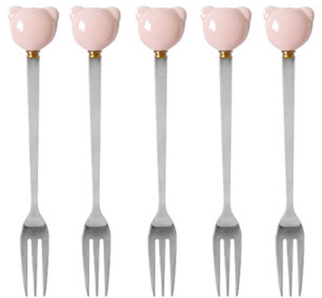 라임올리브 바네 곰돌이 티포크, 핑크, 5개