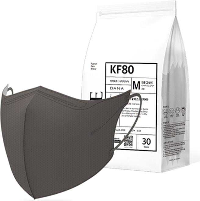 다나마스크 오브 쿨 뷰티라인 중형 KF80, 30개입, 1개, 챠콜그레이