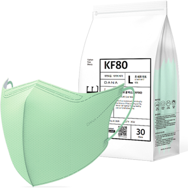 다나마스크 오브 쿨 뷰티라인 마스크 대형 KF80, 30개입, 1개, 르메르 민트