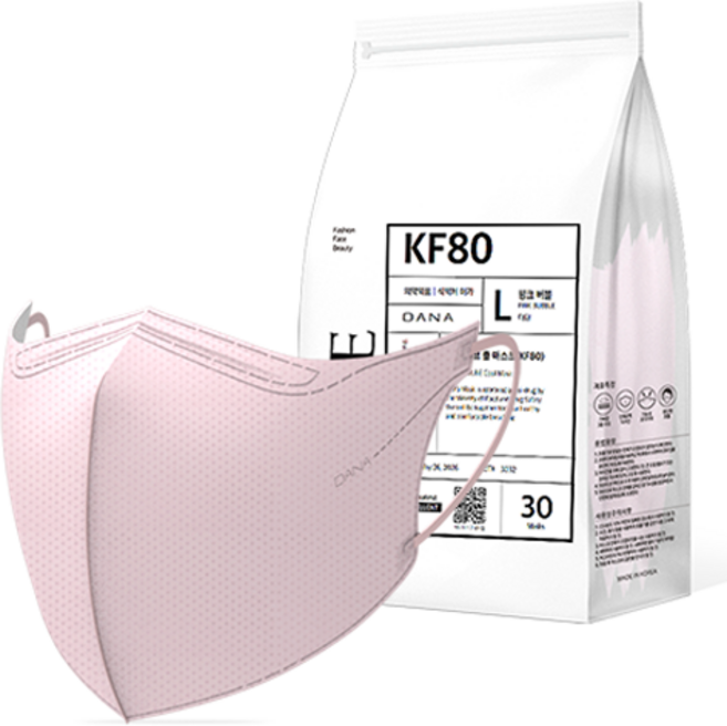 다나마스크 오브 쿨 뷰티라인 마스크 대형 KF80, 30개입, 1개, 핑크 버블