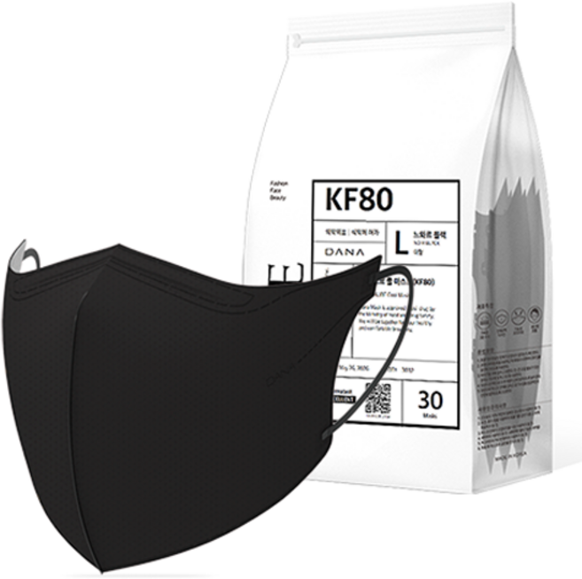 다나마스크 오브 쿨 뷰티라인 마스크 대형 KF80, 30개입, 1개, 느와르블랙