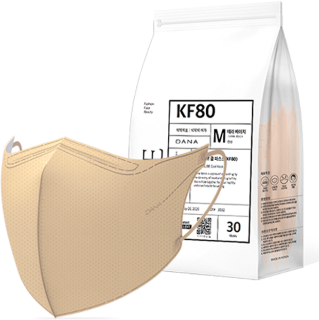 다나마스크 오브 쿨 뷰티라인 중형 KF80, 30개입, 1개, 테라베이지