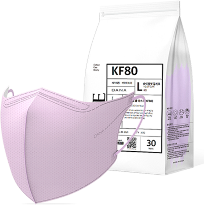 다나마스크 오브 쿨 뷰티라인 마스크 대형 KF80, 30개입, 1개, 바이올렛 끌레르