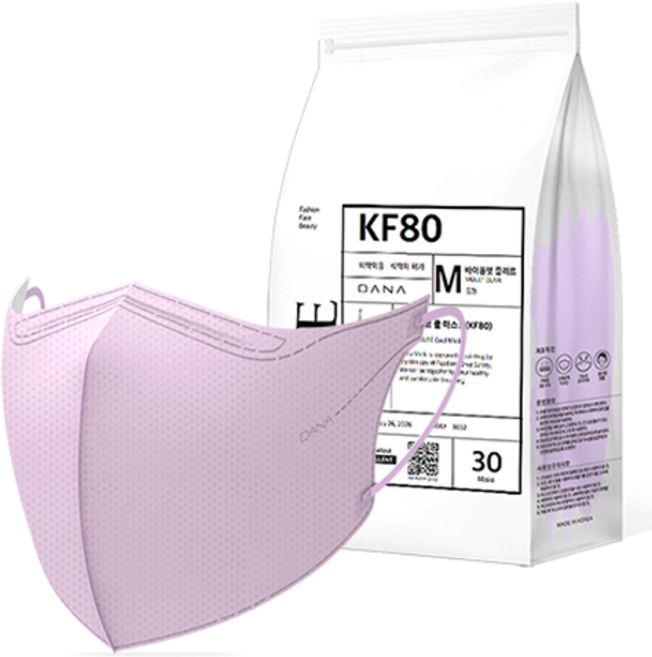 다나마스크 오브 쿨 뷰티라인 중형 KF80, 30개입, 1개, 바이올렛끌레르