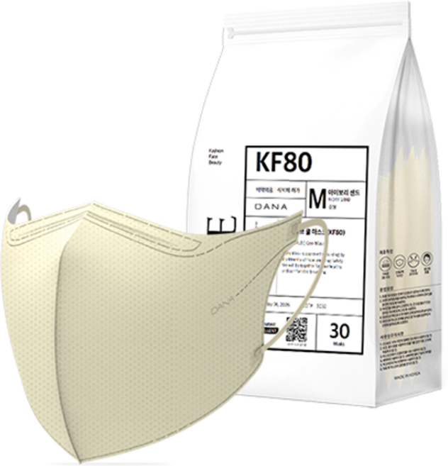 다나마스크 오브 쿨 뷰티라인 중형 KF80, 30개입, 1개, 아이보리샌드