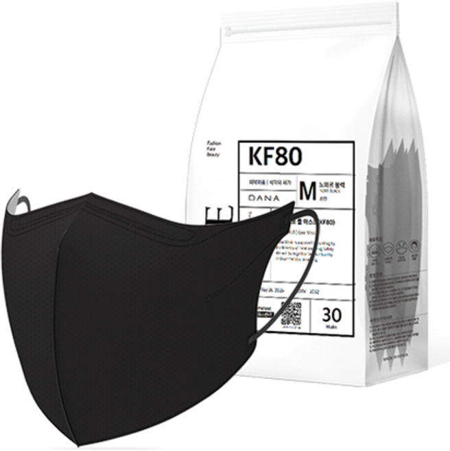 다나마스크 오브 쿨 뷰티라인 중형 KF80, 30개입, 1개, 느와르블랙