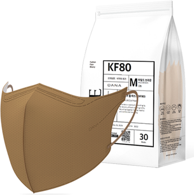 다나마스크 오브 쿨 뷰티라인 중형 KF80, 30개입, 1개, 마일드브라운