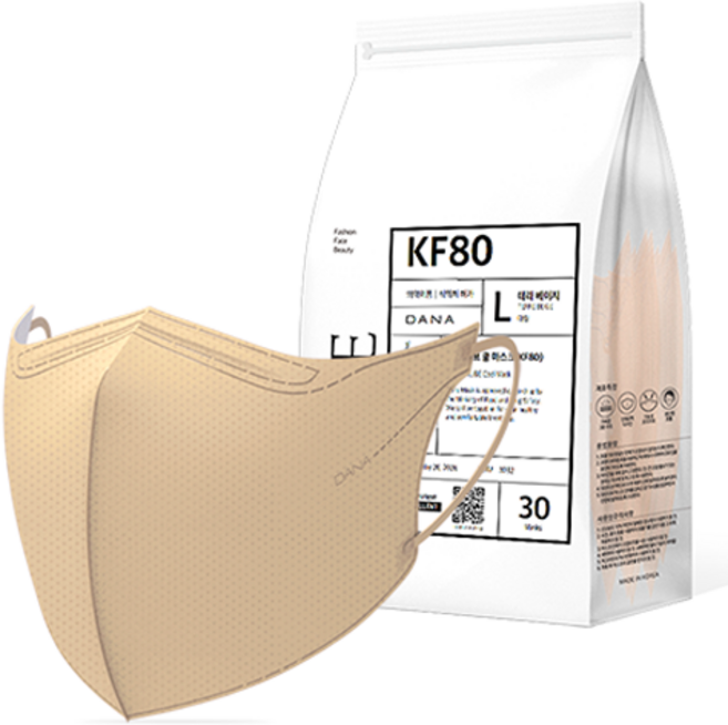 다나마스크 오브 쿨 뷰티라인 마스크 대형 KF80, 30개입, 1개, 테라 베이지