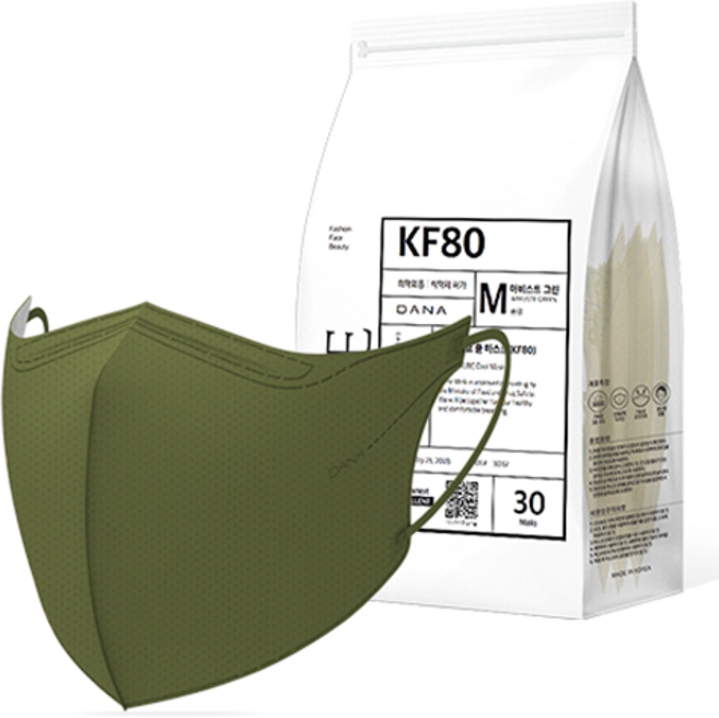 다나마스크 오브 쿨 뷰티라인 중형 KF80, 30개입, 1개, 아비스트그린