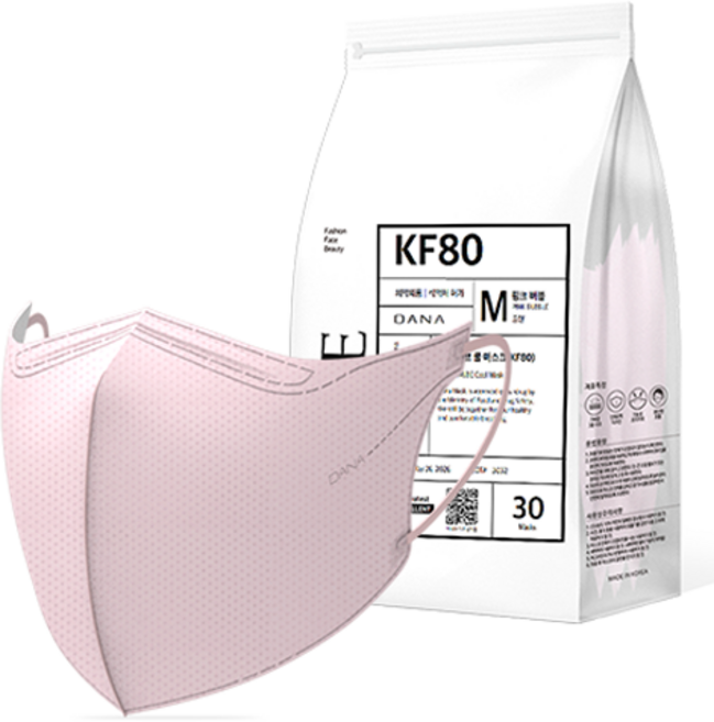 다나마스크 오브 쿨 뷰티라인 중형 KF80, 30개입, 1개, 핑크버블