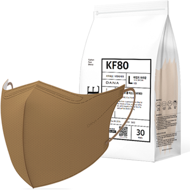다나마스크 오브 쿨 뷰티라인 마스크 대형 KF80, 30개입, 1개, 마일드 브라운