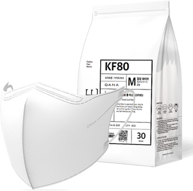 다나마스크 오브 쿨 뷰티라인 중형 KF80, 30개입, 1개, 블랑화이트