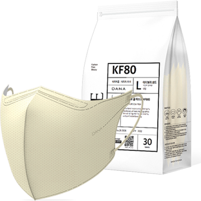 다나마스크 오브 쿨 뷰티라인 마스크 대형 KF80, 30개입, 1개, 아이보리 샌드