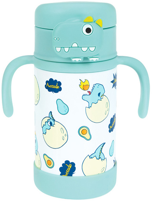 누비 아동용 스텐 버튼 빨대컵, 280ml, 1개, 다이노민트