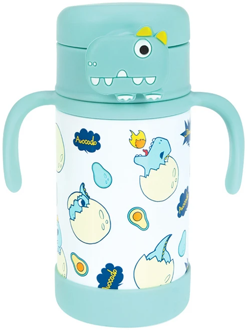 누비 아동용 스텐 버튼 빨대컵, 280ml, 1개, 다이노민트 - 쿠팡