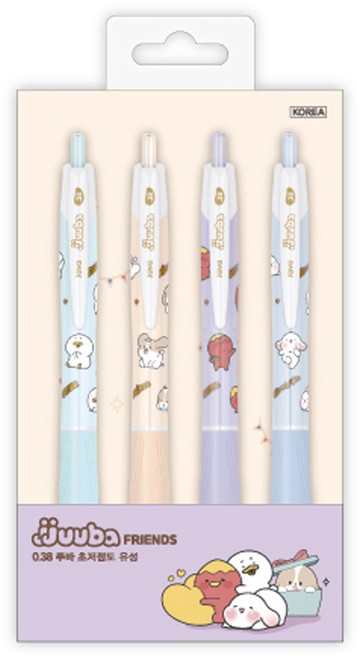 자바펜 쭈바프렌즈 N 제트라인 0.38mm 4종 세트, 퍼플, 민트, 피치, 블루, 1세트