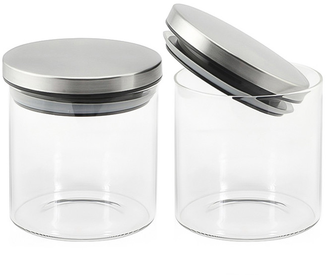 헬로키친 스테인리스 뚜껑 원형 내열 유리병, 650ml, 2개