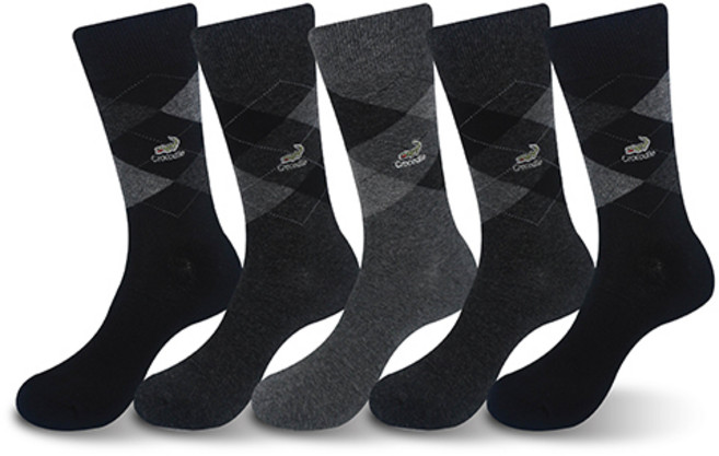 크로커다일 남성용 젠틀한 비즈니스 아가일 자수 장목 양말 5족 세트 CD332