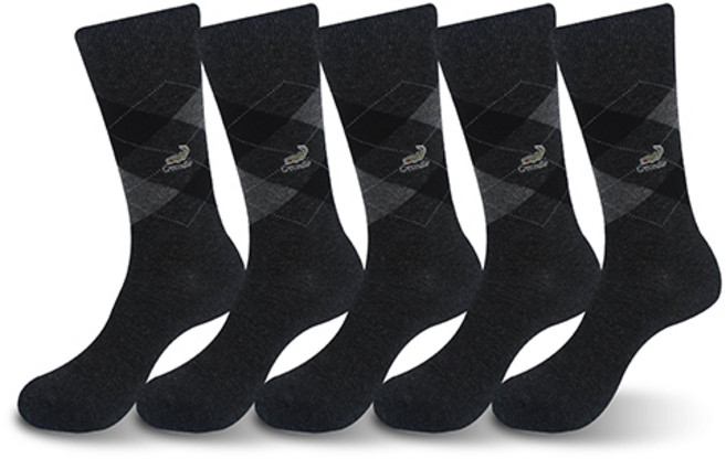 크로커다일 남성용 젠틀한 비즈니스 아가일 자수 장목 양말 5족 CD332