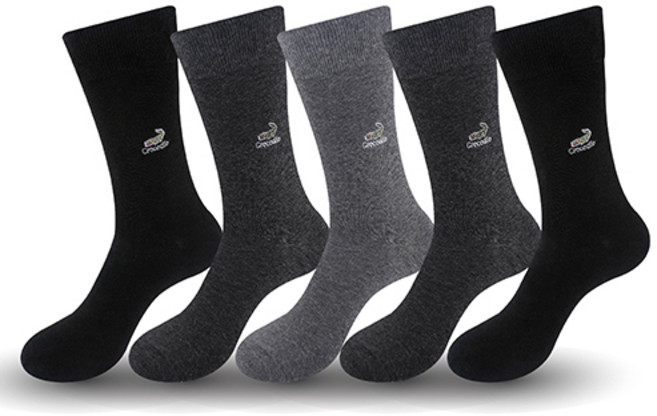 크로커다일 남성용 젠틀한 비즈니스 베이직 자수 장목 양말 5족 세트 CD333