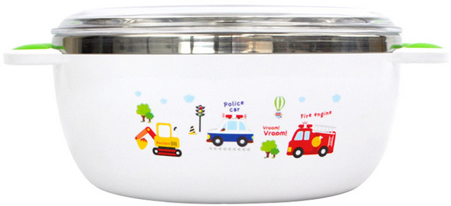 아동용 부릉부릉 논슬립 스텐 뚜껑 대접, 화이트, 1개
