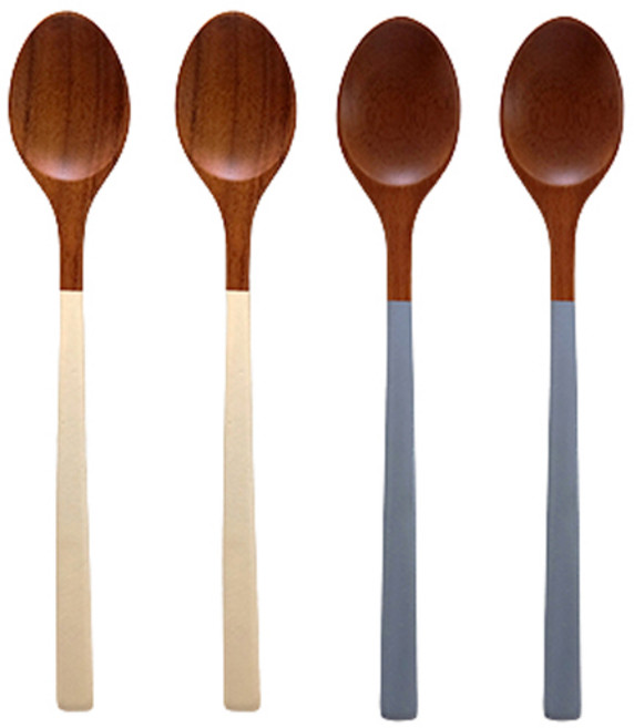 soom 클라인 파스텔 원목 숟가락 세트, 크림 + 블루, 숟가락 4p, 1세트